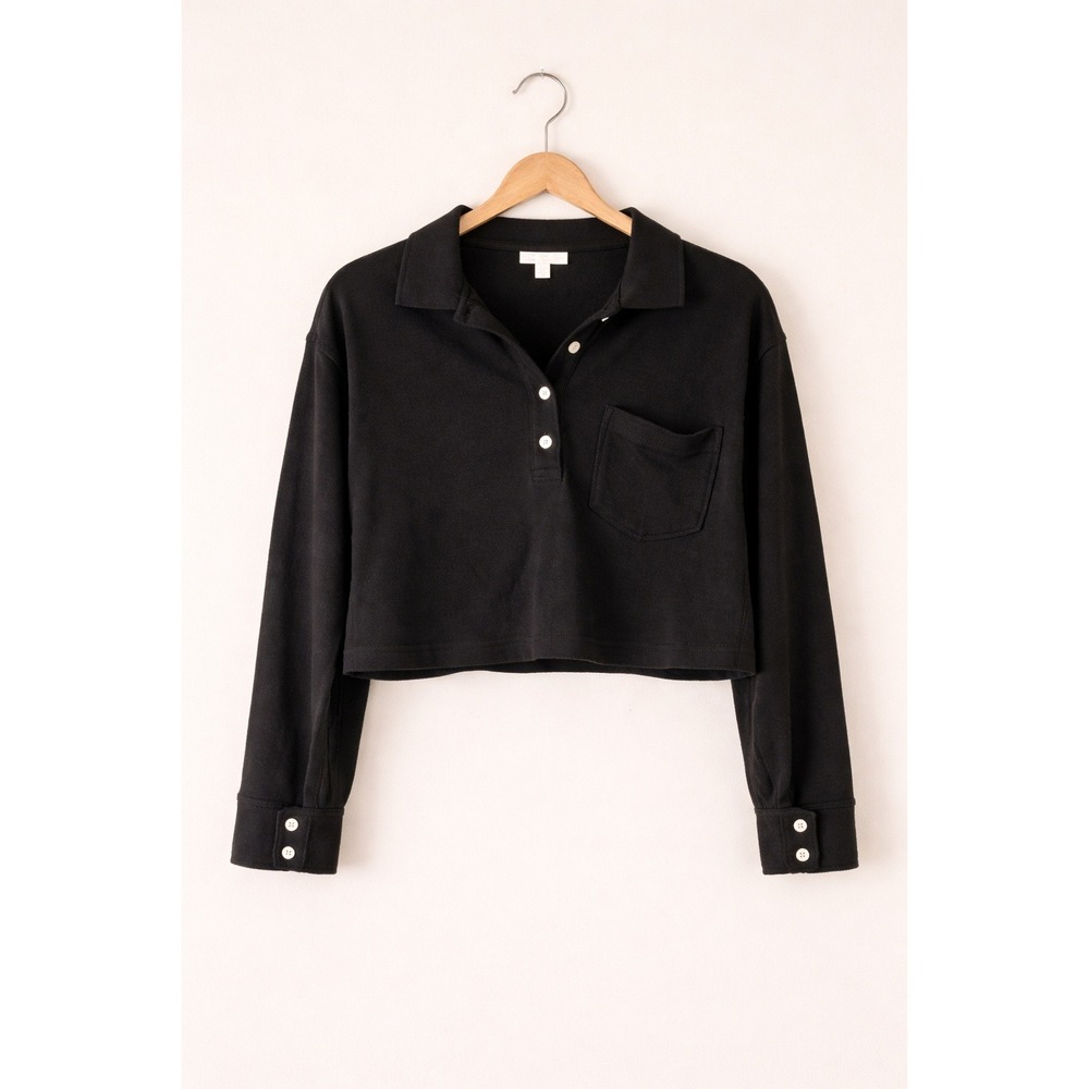 Every Black Cropped Long Sleeve Polo Pullover Womens XS Minimalist preppy grunge